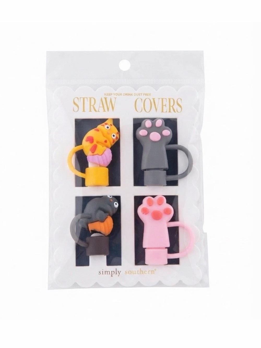 Simply Southern Pink, Gray, Yellow & Orange Cat Paw Straw Covers - 4 Pack